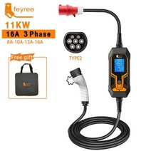 Feyree EV 휴대용 충전기 타입 2 5M 케이블 11KW 16A 3 상 EVSE 충전 박스 전기 자동차 충전기 자동차용 CEE 플러그, 11KW 5m NO Adaptor, Type2