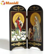 Manidi크리스마스 인테리어 처녀자리 마리아 예수 그리스도 쌍스크린 홈 장식 나무 정통 아이콘 종교 이미지 아이콘 가톨릭 기독교 선물, 하나, 16-9