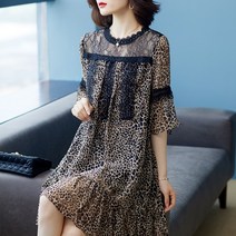 여성용 여성원피스 롱 라운드넥 빅사이즈 호피원피스 캐주얼 여름 원피스