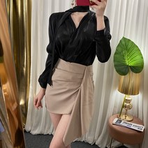 러플 셔링 새틴 미니 스커트