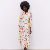 멀티컬러 플라워 프린트 벨트 원피스