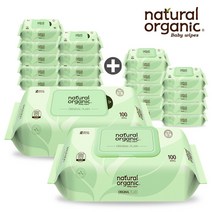 네츄럴오가닉 아기물티슈 오리지널 플레인 스마트캡형100매[10팩]+오리지널 플레인 리필형100매[10팩], OPR100x10+OPC100x10