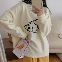 하이틴룩 하객룩투피스 놀이공원 코디 Deeptown-귀여운 베이지 색 스웨터 여성 카와이 만화 패션 오버사이즈 풀오버 니트 점퍼 프레피 소녀 상의 겨울