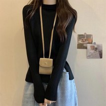 러블로어 여성용 가을 겨울 데일리 슬림 반하이넥 골지 트임 단추 긴팔 니트