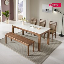 [에넥스]알베스 통세라믹 원목 6인 벤치 식탁세트, 화이트+월넛
