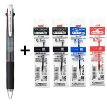 유니 제트스트림 0.7mm 3색 볼펜 (SXE3-400-07) 1개 + 리필심4개, 블랙(24) 1개 + 리필4개(흑2청1적1)