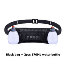 AONIJIE W8110 경량 스포츠 허리 가방 러닝 벨트 화니 팩 맞는 라인 58-130cm 포켓 170ML 물병을 저장할 수 있습니다, [04] Black Bag 2pc Bottle