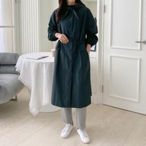 브이와이 여성 주머니 리본 윈드브레이커 롱 후디 자켓
