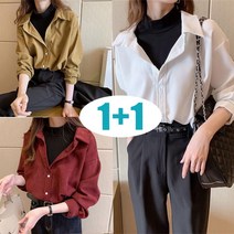 꽃소담 1+1 여성용 반폴라 레이어드 코르덴 긴팔 셔츠 QQJ570