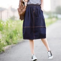 셀럽당 데님 스커트 플라워 스커트 밴딩 미디스커트C04157