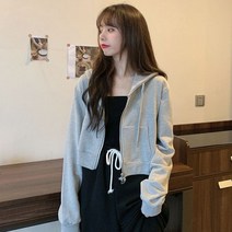 포린박스 여성 크롭 숏 무지 후드 집업 SY