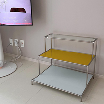 하즈 3단 계단 모듈 다용도 진열대 테이블 커스텀가능, 투명옐로우화이트 일반유리