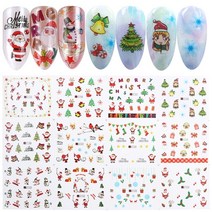 12pcs 겨울 녹지 홀리 트리 스티커 손톱 축제 크리스마스 네일 디자인 마시는 진저 엘크 물 슬라이더 sabn, A1153-1164