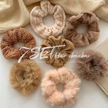 바네코쥬얼리 겨울 곱창 머리끈 밍크 퍼 곱창밴드 니트 스크런치 헤어슈슈 헤어곱창 머리끈 7개 세트