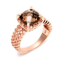 14K 반지 빅 사각 3중라인 천연스모키쿼츠 반지 NPR22844