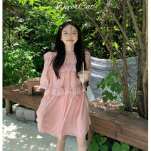 핑크 프릴 원피스 여름 귀엽고 부드러운 첫사랑 스커트