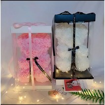 [레터링+케이스+LED조명] 로즈베어 장미곰 장미곰돌이 이벤트꽃 장미꽃인형 프로포즈 발렌타인데이 화이트데이 빼빼로데이 특별한날 결혼 입학식 졸업식 기념일 크리스마스 선물_쯔야코드, 리본베어-핑크[하트레터링+선물케이스+LED조명]