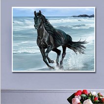 행운을 가져다주는 말 성공 사무실 거실 풍수그림 비즈자수 큐빅 보석십자수 재료, 90x70cm