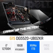 델 2022 G15 5520 Gaming Laptop 다크 쉐도우 그레이 DG5520-UB02KR 지포스 RTX3050Ti 게이밍 고사양 영상편집 포토샵 캐드, 16GB, Free Dos, 1TB