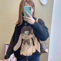 패스타임 여성 가을 겨울 부드러운 라운드넥 스웨터 귀엽 토끼 이너 니트