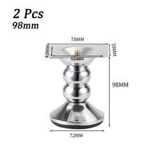 70mm/90mm 크롬 금속 가구 다리 라운드 컵 타입 수평 조절 소파 캐비닛 Tv 스탠드 침대 실버 테이블 1/2/4 피스, [05] 2 Pcs 98mm Type B