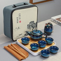 다도세트쿵푸 다기 여행 휴대용 도자기 다기, 8종세트-쟁반-가방-H2