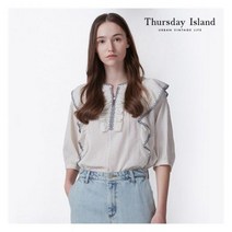 [써스데이아일랜드][Thursday Island] 여성 배색 자수 프릴 블라우스(T214MBL246W) 395969