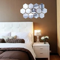 비정형 노프레임 팔각 육각 거울 헥사곤 미러 벽 걸이 장식 침실 아크릴 부착 붙이는 패턴 12P 실버 골드, 실버중형(1297-2)