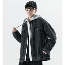 일이오 남자 오버핏 후드 탈부착 워싱 데님 청자켓
