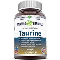 Amazing Formulas 타우린 1000mg 아미노산 보충제 100캡슐Non GMOGluten Free - 강력한 항산화제 눈 건강 건강한 세포 활동 ampamp 심혈관, [01] 100개(1팩)
