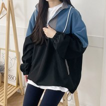 순이들 여성 브이 배색 후드 아노락 바람막이