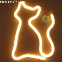 네온사인 무드등 간판 네온조명 led 카페 펍 술집 심장 네온 사인 배터리 및 usb, 고양이 노란색