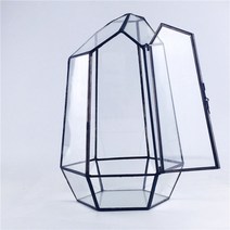 테라리움 미니 유럽식 기하학 유리 꽃집 투명 정원 온실 식물 유리병 테라리엄 화병 용기, 16.5x14.5x26골드밴드가능스위치