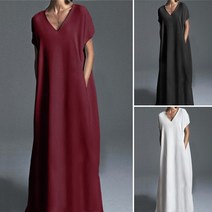 ZANZEA 여성 보헤미안 캐주얼 레트로 V 넥 반팔 솔리드 컬러 맥시 롱원피스