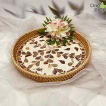라탄쟁반 자개 조식 빵 천연 스낵 트레이 베트남, 핑크 베일 직경 25x3cm