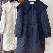 TANC 오버핏 질좋은 카라넥 아가일 웰론패딩 자켓 고급스러운 여성 겨울 솜 원피스 코트 2컬러 4xl까지