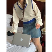 뜨개조끼 크롭니트조끼 니트베스트 원파 블루팝스 컬러링 브이넥 니트 조끼