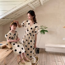 여성 여름 도트 원피스 그물빨강 친자 빅 물방울 슬림 원피스여름 레이디풍모자 경상