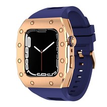 애플 워치용 럭셔리 메탈 케이스 수정 키트 8 7 45mm 밴드 스틸 베젤 고무 스트랩 IWatch 시리즈 SE, 23 RGU_01 44mm