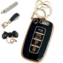 루루형제 현대 자동차 그랜저HG / 싼타페DM / 제네시스DH / 맥스크루즈 / 아슬란 / 신형에쿠스 키케이스 4버튼 트렁크 + 번호 키링, 키케이스+번호키링+가죽리본키링+가죽스트랩, HK-01, 다크블랙