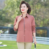 싱글코트패션 엄마 봄옷 숏 귀부인 긴 소매 반팔셔츠 상의 중년 미드 노년 여성의류 봄가을 4098811489