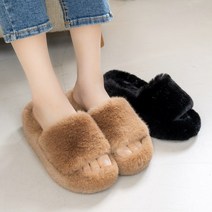 포근포근 여성 통굽 키높이 겨울 털 슬리퍼 푹신한 밍크 퍼 사무실 실내화 거실화 6cm