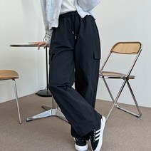 사각한 소재 하체통통커버 와이드 카고팬츠 (3컬러) 밴딩 나일론 포켓