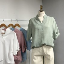 자인 아사면 뒷버튼 슬릿 루즈핏 블라우스