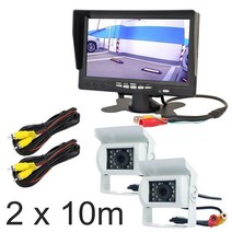 Smluck 7 "HD TFT LCD 자동차 모니터 역방향 후면보기 화면 + 2x IR 나이트 비전 버스 차량용 카메라, 02 2 x 10m