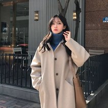 더플코트 걸그룹 여성피코트 스쿨룩 프레피 떡뽁이 학생 코트 가을 겨울 패션 울 여성 레트로 햅번 스타일 싱글 브레스트 루즈핏 미디엄 롱 울