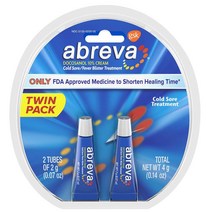 2개세트 Abreva 아브레바 도코사놀 10% 구순포진 및 발열 물집 치료 크림 튜브 2g, 2개