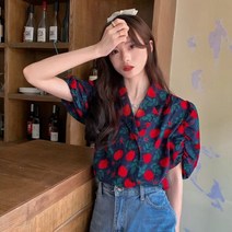 플라워 반팔 블라우스 꽃무늬 셔츠 여성 장미 티 디자인