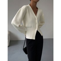 카디건 여성 넥 스웨터 세련된 우아한 스타일 랜턴 슬리브 자르기 니트 순수