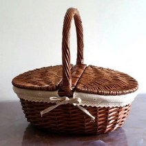 라탄 피크닉 바구니 바스켓 소풍 한강 나들이 소품 분위기 감성 레이스 (12종), 월넛 M(35 25)